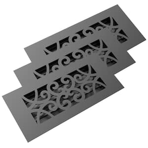 Low Profile 10 in. x 4 in. Steel Floor Register in Black Curvilinear Pattern (3-Pack)