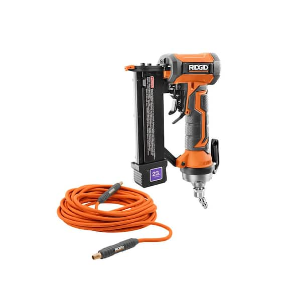 RIDGID Pneumatic 23-Gauge 1-3/8 in. Headless Pin Nailer with Dry-Fire Lockout with 1/4 in. 50 ft. Lay Flat Air Hose