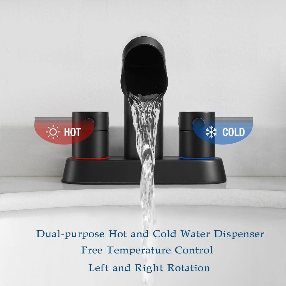 Matte Black Double Handle Waterfall Bathroom Faucet