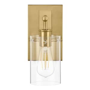 Regan 4.5 in. 1-Light Brushed Gold Vanity Light with Clear Glass Shade