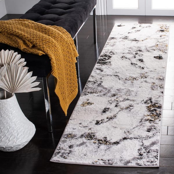 Amelia Gray/Gold 2 ft. x 10 ft. Abstract Distressed Runner Rug