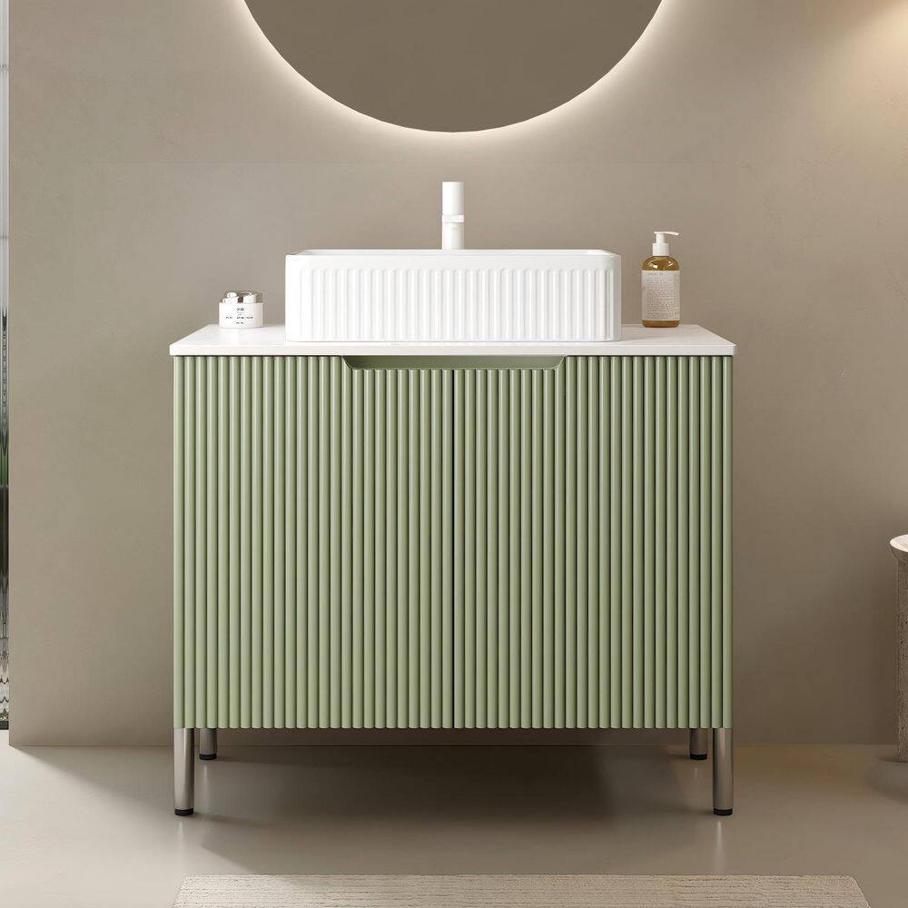 30 in. Single Sink Freestanding Green Bath Vanity with White Ceramic Top, Sink Hole Cover and Drain price history on PriceWatchPro