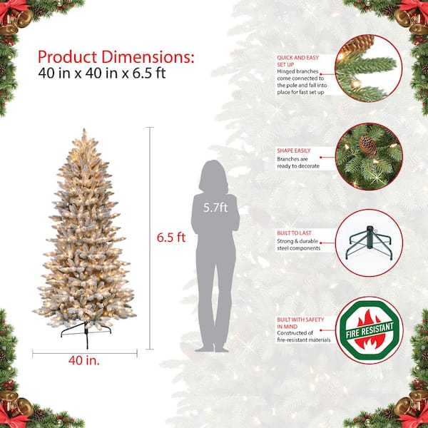 Puleo International 6.5 ft. Pre-Lit Flocked Slim Fraser Fir ...