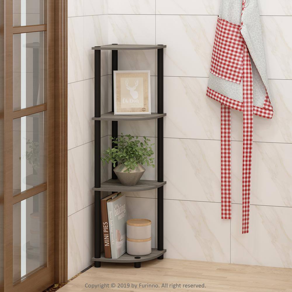 French Oak Gray and Black 4-Tier Corner Display Shelf