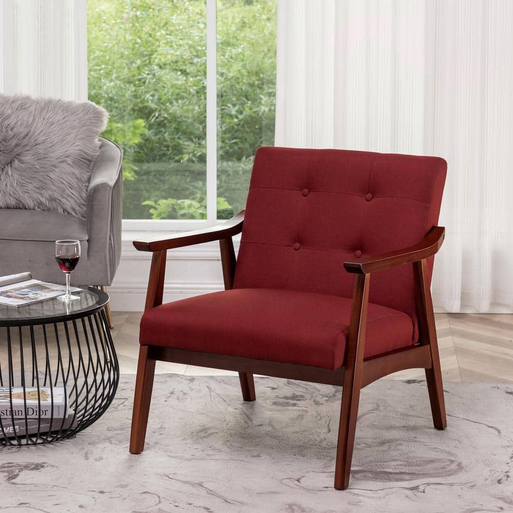 Natalie Mid-Century Garnet Red Accent Chair with Espresso Wood Frame