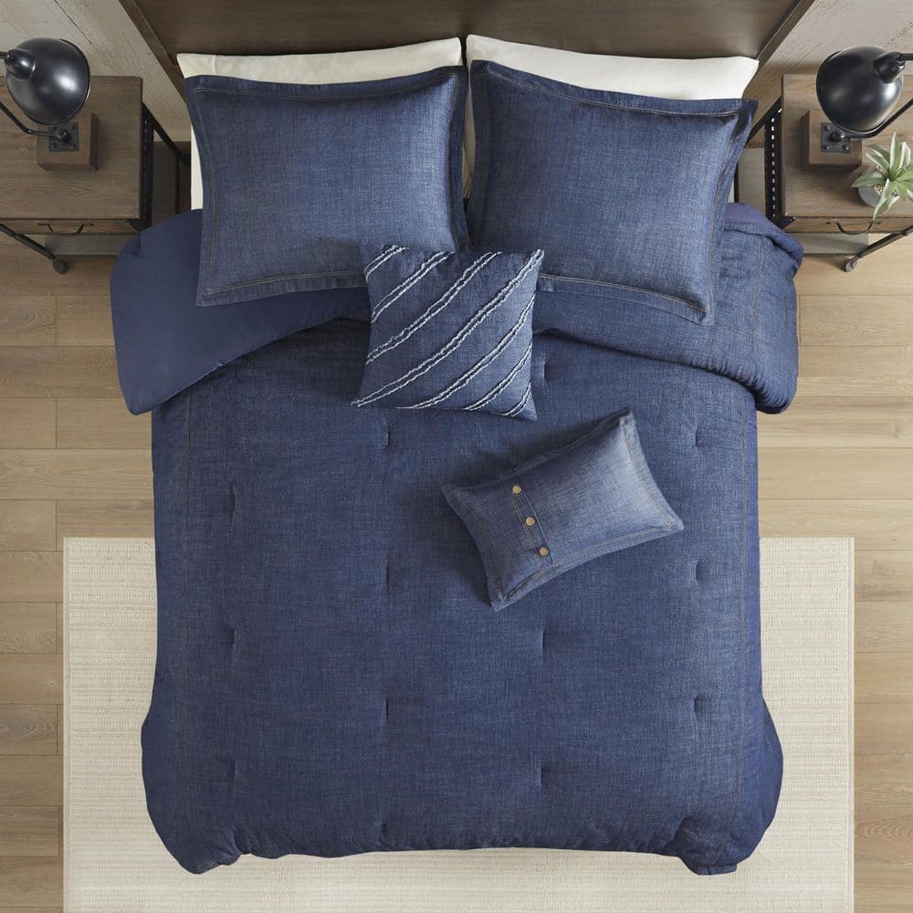 Perry Twin Blue Cotton Denim Comforter Set