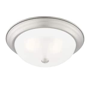 15 in. 3-Light Pewter Interior Ceiling Light Flush Mount with Etched Glass Shade