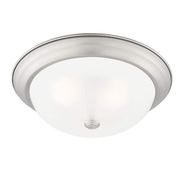 Designers Fountain 15 in. 3-Light Pewter Interior Ceiling Light Flush Mount with Etched Glass Shade