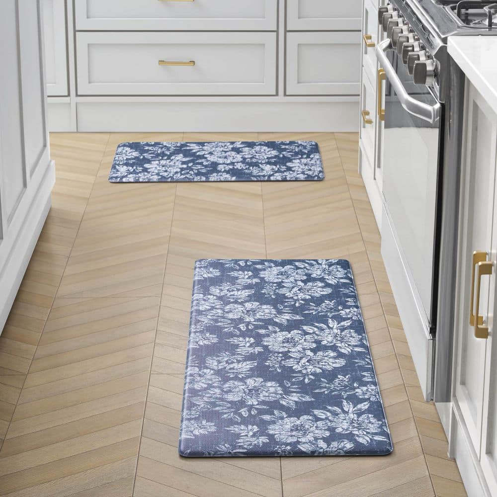 Navy Floral Anti-Fatigue Comfort Mats Set