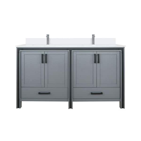 Ziva 60 in W x 22 in D Dark Grey Double Bath Vanity, White Quartz Top and Faucet Set