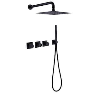 Triple Handle 2-Spray Shower Faucet with 10 in. Rain Shower Head 1.8 GPM with Corrosion Resistant in Matte Black