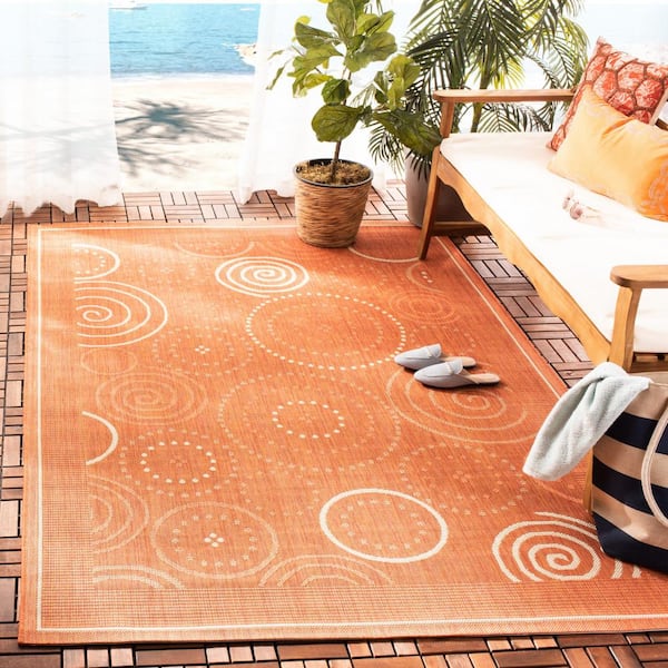 Courtyard Terracotta/Natural 4 ft. x 6 ft. Border Indoor/Outdoor Patio  Area Rug