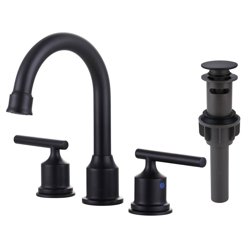 8 in. Widespread Double Handle High Arc Bathroom Faucet with Pop Up Drain and Supply Lines Included in Matte Black price history on PriceWatchPro
