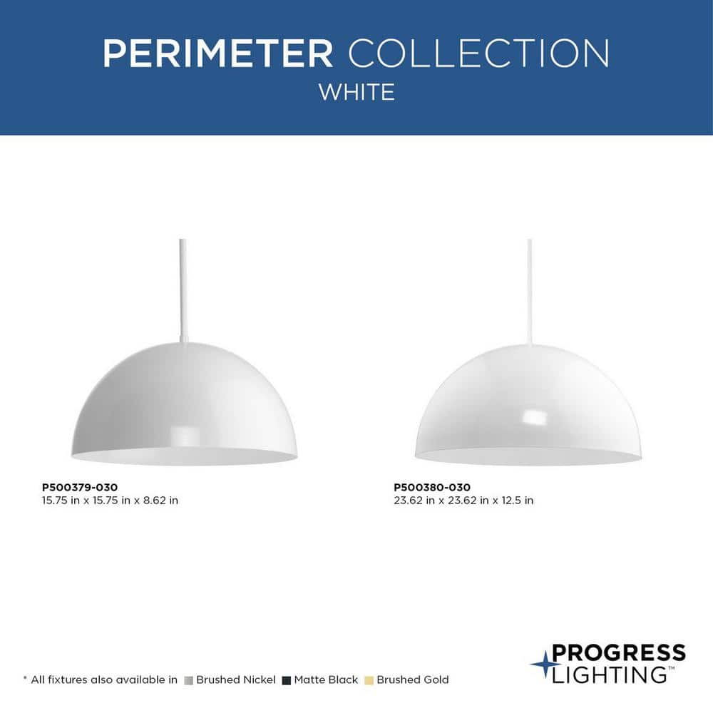 Perimeter 23.62" White Bowl Pendant with Brushed Nickel Finish