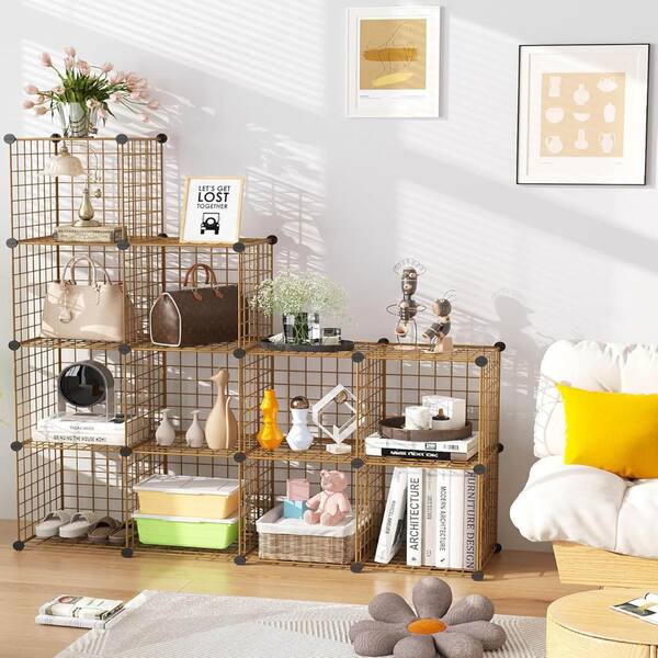 48.4 in. H x 36.6 in. W x 12.4 in. D Pink Metal 12- Cube Organizer