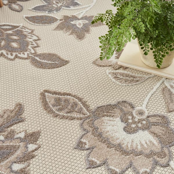 Nourison Aloha Beige 9 ft. x 12 ft. Botanical Contemporary Indoor