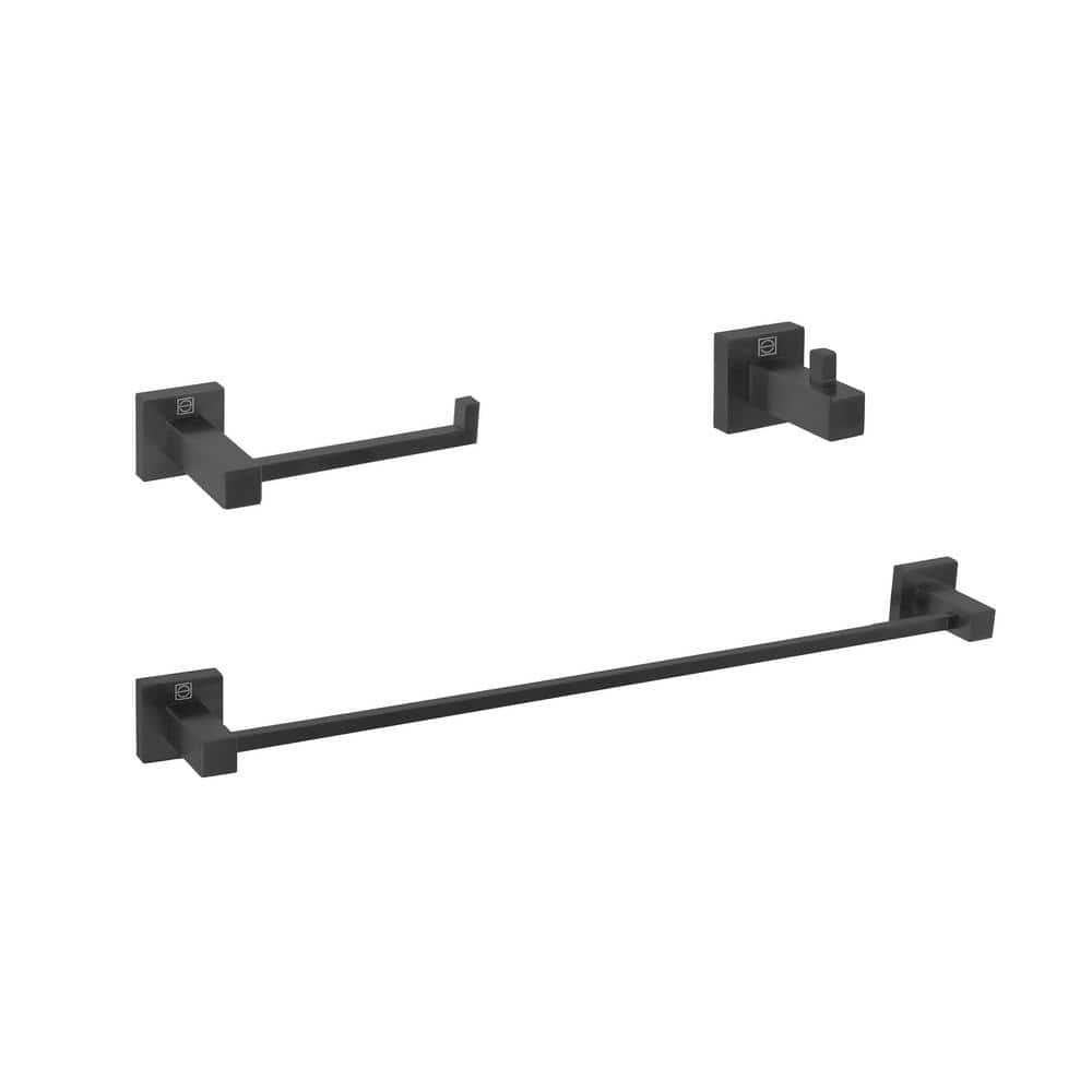 Timeless Home 3-Piece Bath Hardware Set with Mounting Hardware in Matte Bla
