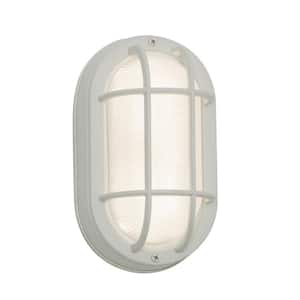 Cape 1-Light White LED Outdoor Wall Lantern Sconce with Frosted Ribbed Glass Shade