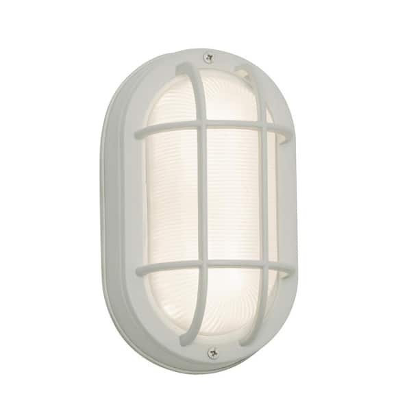AFX Cape 1-Light White LED Outdoor Wall Lantern Sconce with Frosted Ribbed Glass Shade
