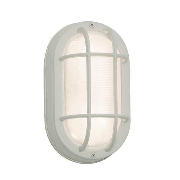 Cape 1-Light White LED Outdoor Wall Lantern Sconce with Frosted Ribbed Glass Shade