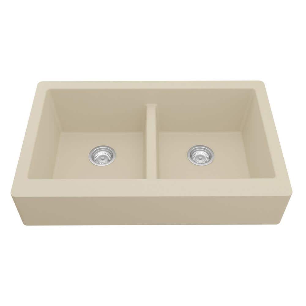 Bisque Quartz Composite Double Bowl Farmhouse Kitchen Sink