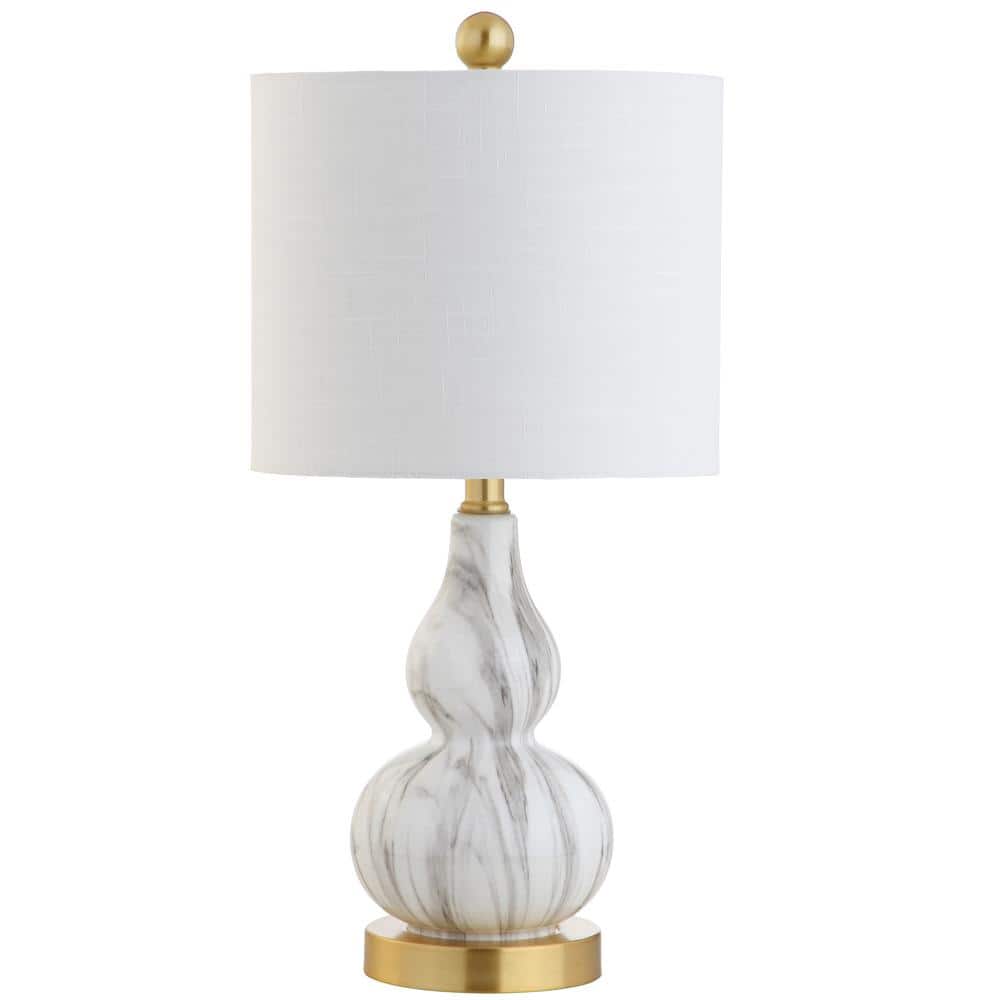 20.5" Mini Glass LED Table Lamp with White Linen Shade