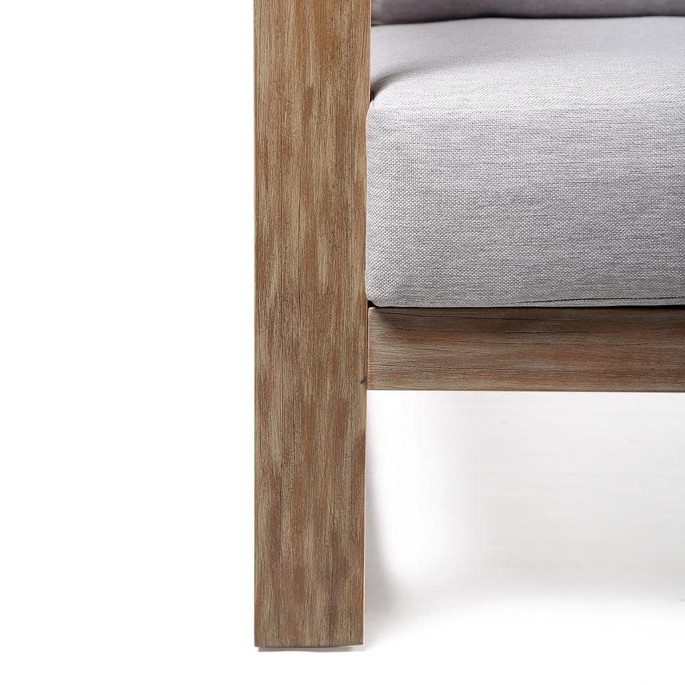 Light Gray Eucalyptus Wood Outdoor Sofa with Cushions