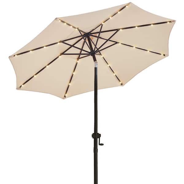 PASAMIC 9 ft. Solar LED Lighted Market Patio Umbrella with Crank and Tilt in Beige