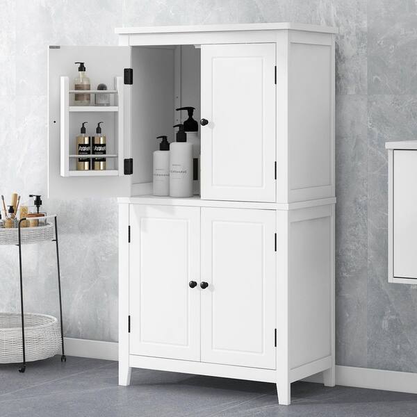 23.6 in. W x 11.8 in. D x 43.3 in. H White MDF Freestanding Linen Cabinet with Adjustable Shelf