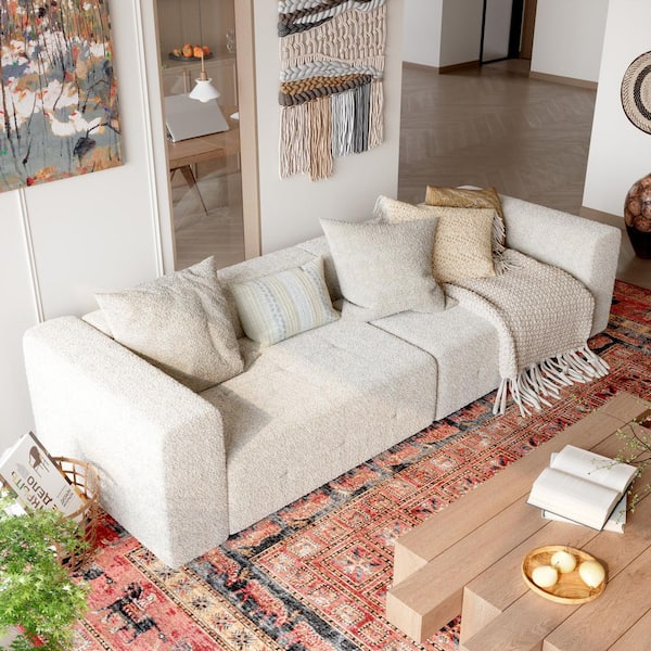 Rowen 107.9 in. W Square Arm Chenille Upholstered Rectangle Sofa in Beige, High-Density Foam and Plush Cushions