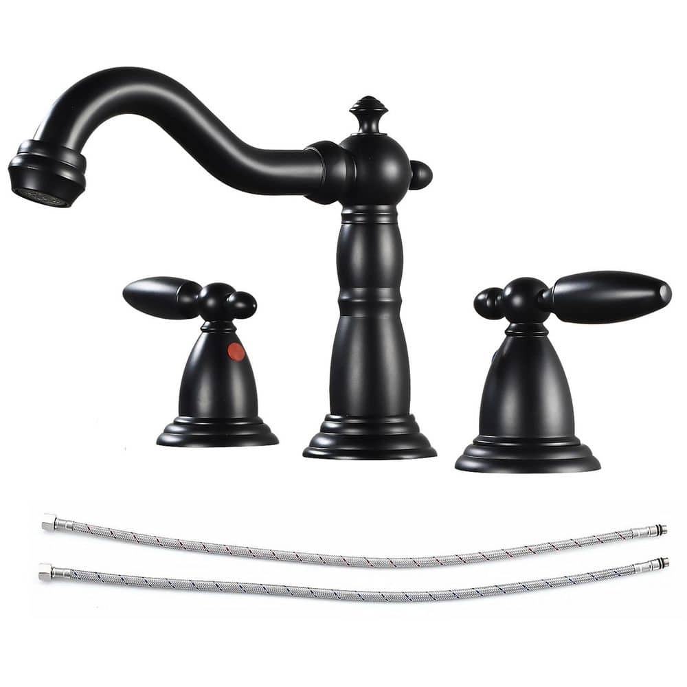 Double Handles 8 in. Widespread Bathroom Faucet 3-Hole Sink Faucet in Matte Black price history on PriceWatchPro