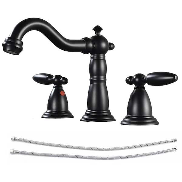 Double Handles 8 in. Widespread Bathroom Faucet 3-Hole Sink Faucet in Matte Black