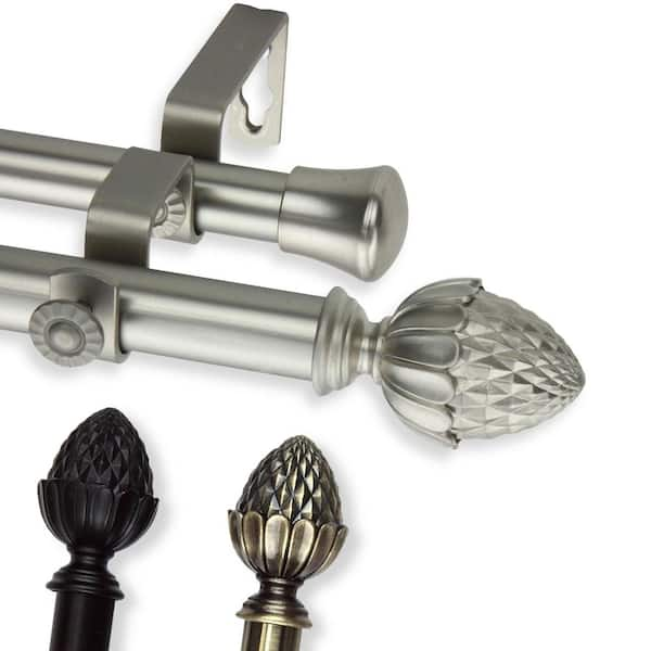 Rod Desyne 48 in. - 84 in. Telescoping Double Curtain Rod in Satin Nickel with Acorn Finial