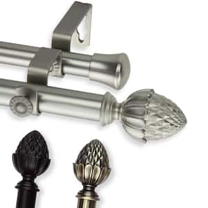 120 in. - 170 in. Telescoping Double Curtain Rod in Satin Nickel with Acorn Finial