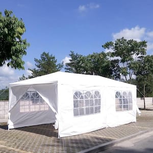10 ft. x 20 ft. Outdoor Gazebo Wedding Party Canopy Tent with 6 Removable Sidewalls, White