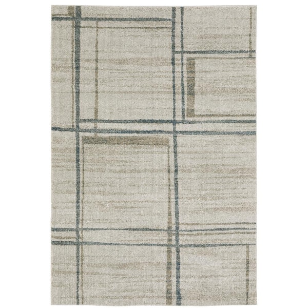 Apex Beige 8 ft. x 11 ft. Distressed Geometric Block Polyester Indoor Area Rug
