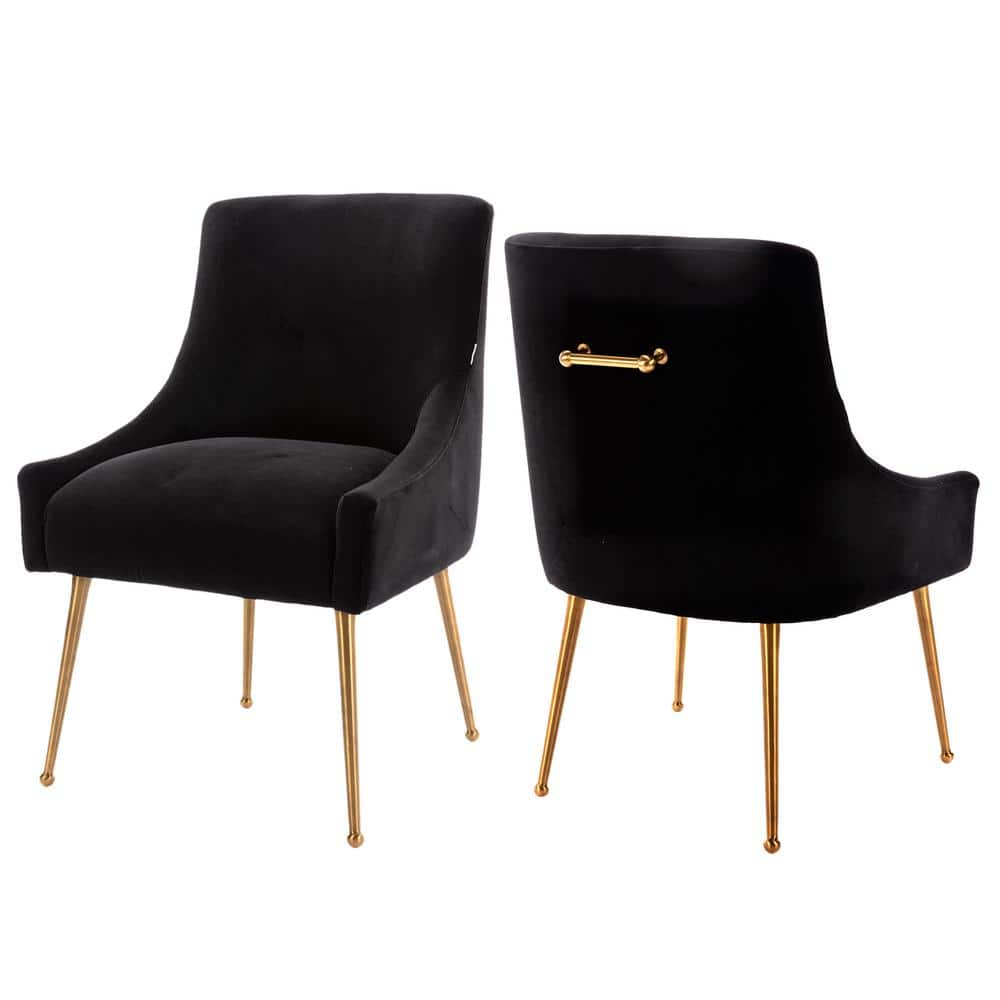 Boyel Living Black Velvet Dinning Chair with Pulling Handle and ...