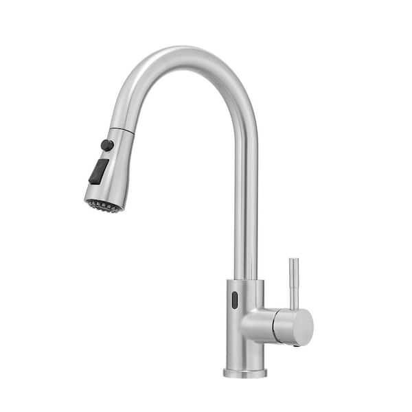 Touchless Single Handle 14.5 in Pull Down Sprayer Kitchen Faucet, Sensor Kitchen Faucet Sprayer in Brushed Nickel