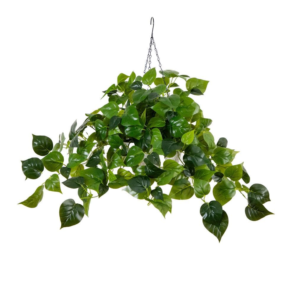 Nearly Natural 24 in. UV Resistant Artificial Philodendron Vine with 50  Warm White LED Lights in White Hanging Basket (Indoor/Outdoor) P2141 - The  Home Depot