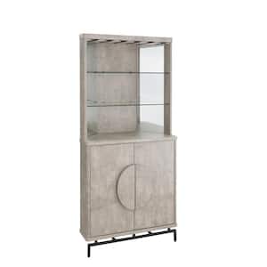 Home Source Concrete Bar Cabinet with Half Moon Handles and Metal Base