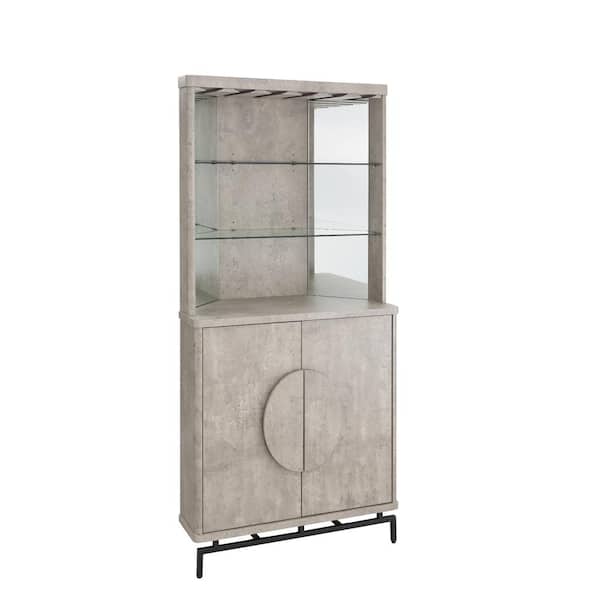 Home Source Industries Home Source Concrete Bar Cabinet with Half Moon Handles and Metal Base