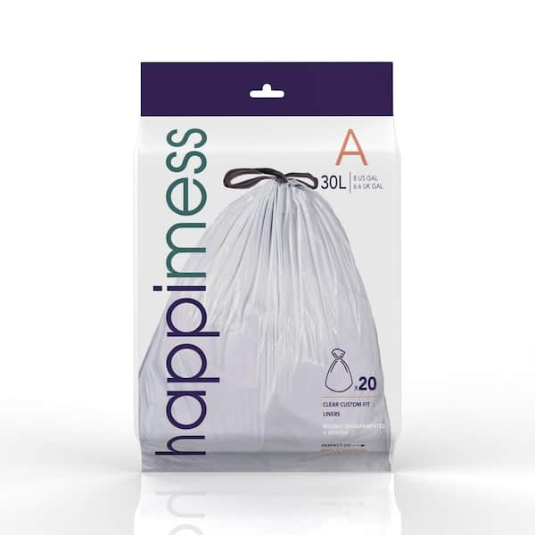 happimess 7.9 gal. Drawstring Trash Can Liner (60-Count, 3-Packs of 20 Liners), Clear