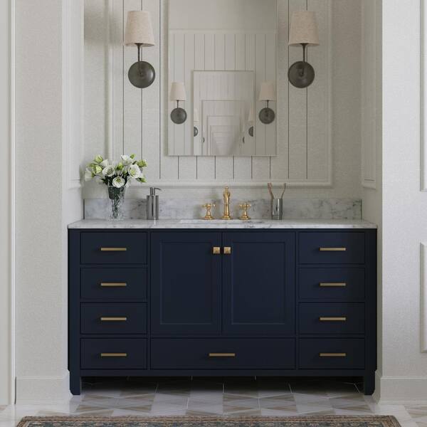 ARIEL Cambridge 61 in. W x 22 in. D x 35 in. H Vanity in Midnight Blue ...