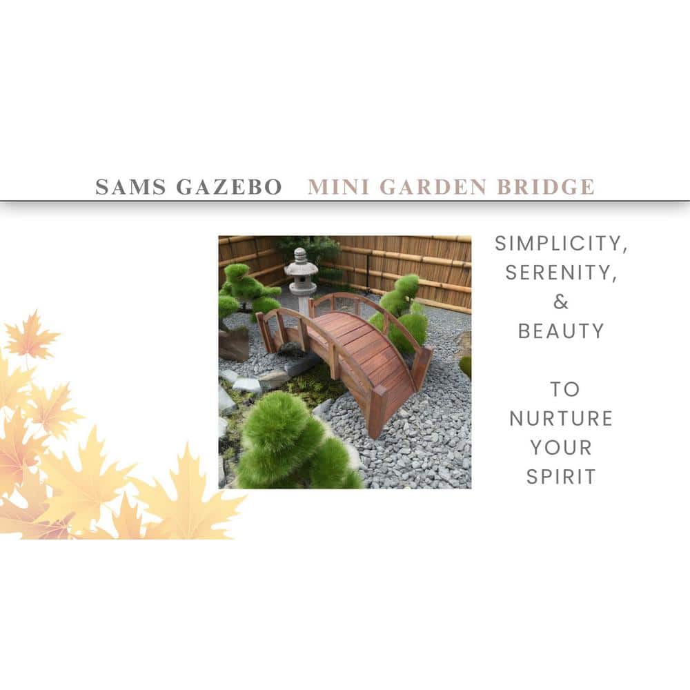 Miniature Japanese Brown Treated Wood Garden Bridge, 25-Inch