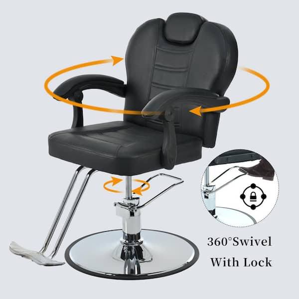 PU Leather Classic Heavy Duty Hydraulic 360° Rotation Ergonomic Reclining Barber Salon Chair in Black 2 with Arms
