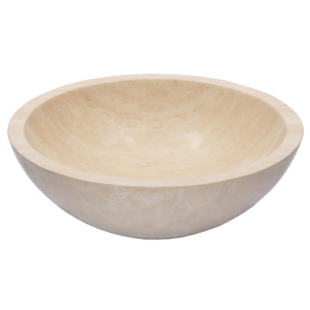 Beige Travertine Stone Circular Bathroom Sink, 16.5"