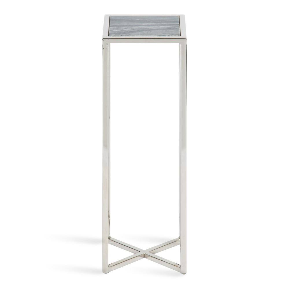 Jaspur Gray Marble and Silver Metal Square Drink Table