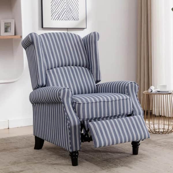 Bestier 30.7 in. W Blue Stripe Polyester Push Back Recliner with Wing Back
