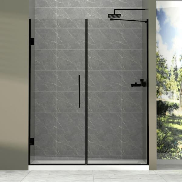 58 in. W x 71 in. H Hinged Frameless Shower Door in Matte Black with 5/16 in. SGCC Clear Tempered Glass