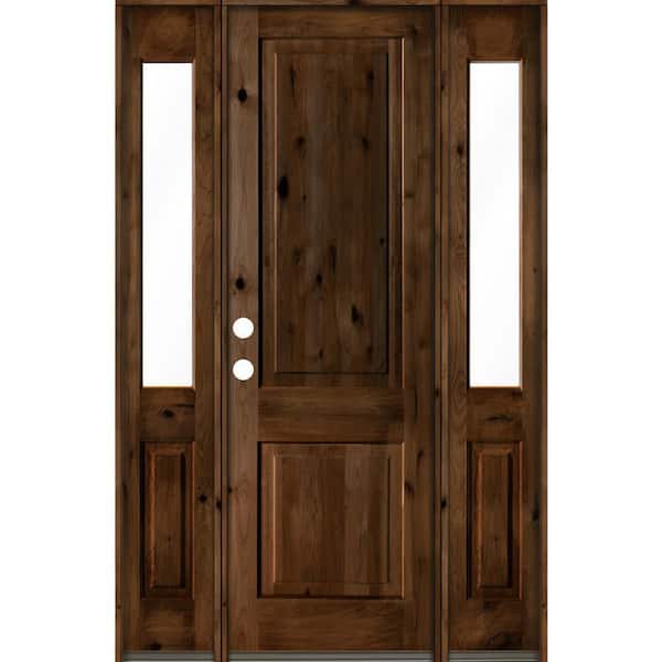 Krosswood Doors 58 in. x 96 in. Rustic Knotty Alder Sq Provincial Stained Wood Right Hand Single Prehung Front Door
